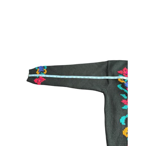 Eddie Bauer Women's Knit Crochet Floral Cardigan VTG Black Wool Button Up Large - Picture 11 of 12